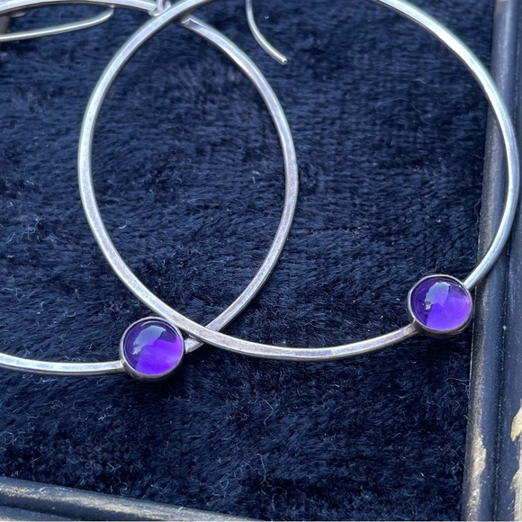 Sterling Silver Amethyst Hoop Earrings Handmade - Picture 3 of 5